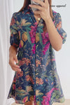 Midnight Tropical Floral Belted Shirt Dress