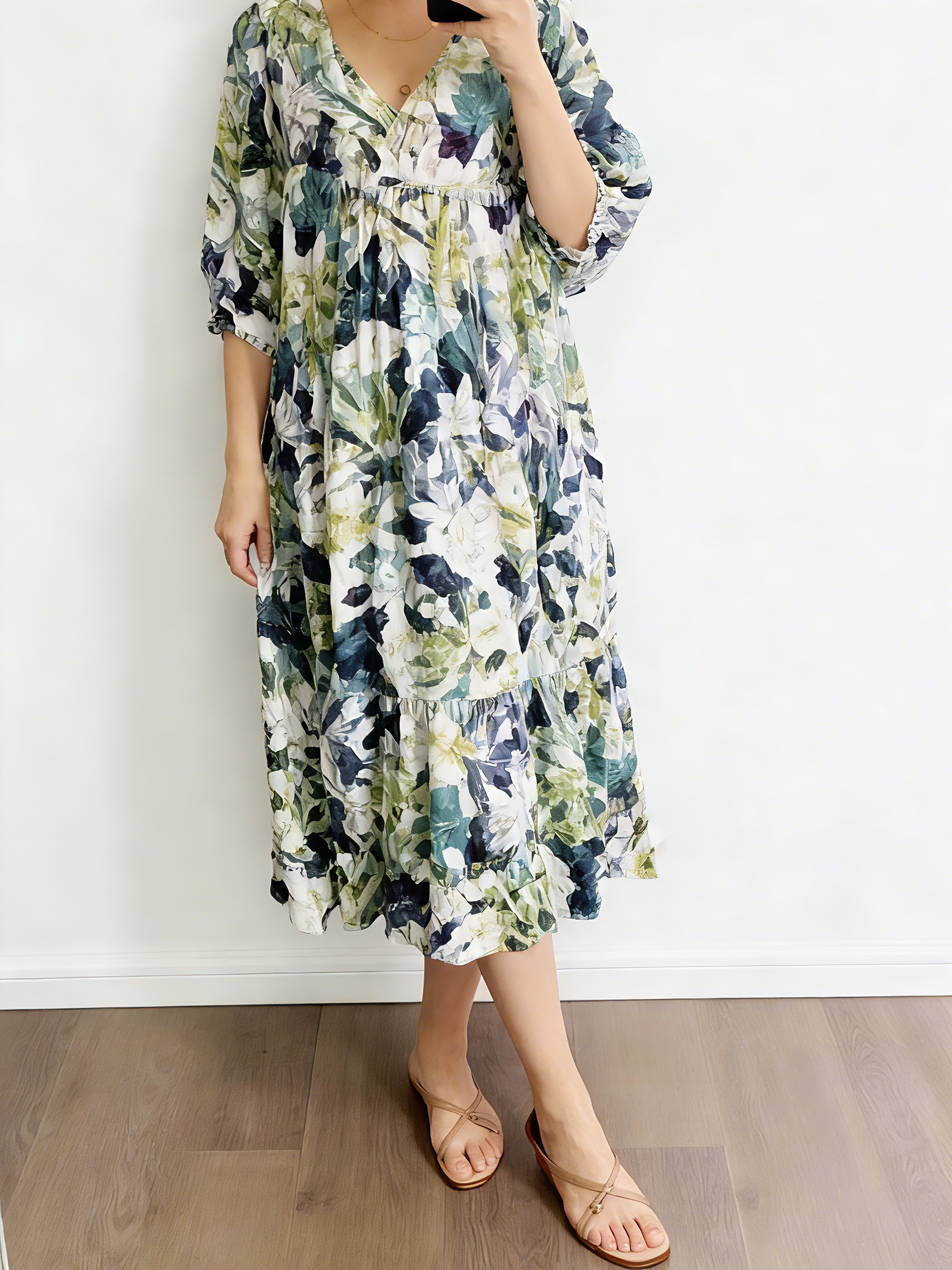 Tropical Floral Print Tiered Maxi Dress