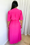Hot Pink Wrap Front Midi Dress