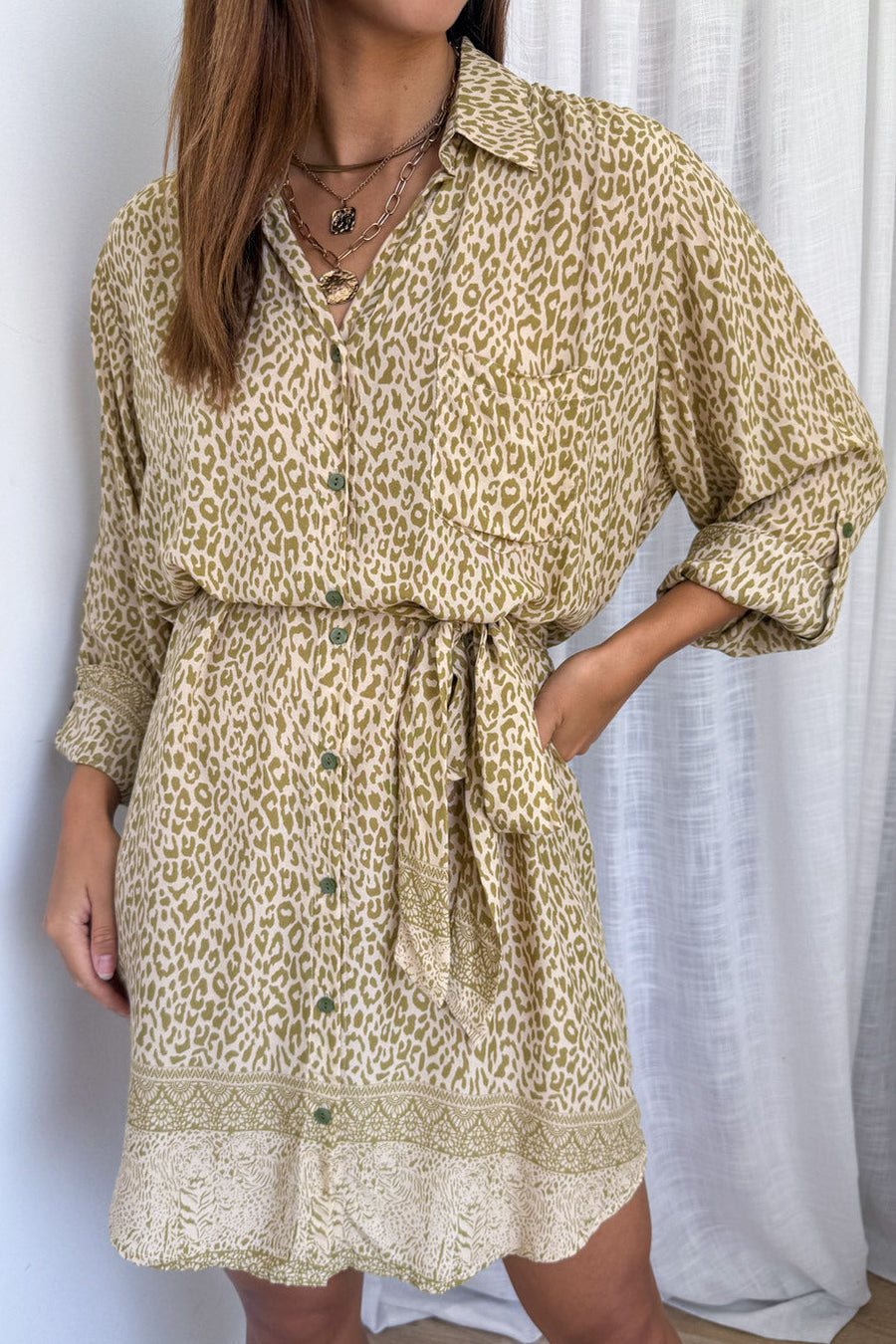 Neutral Leopard Print Oversized Shirt Dress
