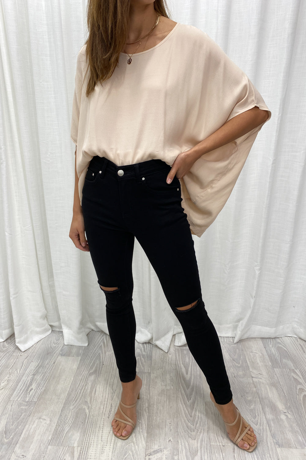 High Waisted Distressed Black Skinny Jeans